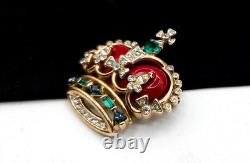 Trifari Philippe 1953 Coronation Gems Rhinestone & Red Enamel Royal Crown Brooch