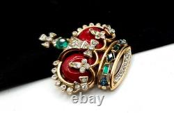 Trifari Philippe 1953 Coronation Gems Rhinestone & Red Enamel Royal Crown Brooch