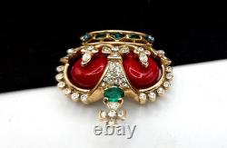 Trifari Philippe 1953 Coronation Gems Rhinestone & Red Enamel Royal Crown Brooch