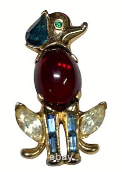 Trifari Philippe Jelly Belly Poodle Dog Brooch 1.75 Des 169169 1953 Red Signed