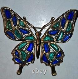Trifari Philippe'Modern Mosaics' Emerald & Sapphire Poured Glass Butterfly Pin