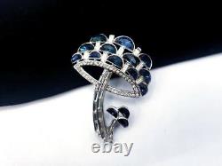 Trifari Philippe Rue de la Paix Fx Sapphire Rhinestone Demilune Mushroom Brooch