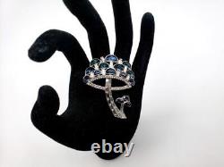 Trifari Philippe Rue de la Paix Fx Sapphire Rhinestone Demilune Mushroom Brooch