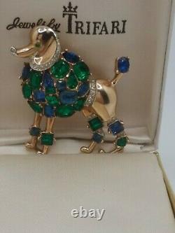 Trifari Poodle Jeweled Symphony Alfred Philippe Emerald and Sapphire Rhinestones