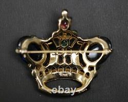 Trifari Pre-1955 Alfred Philippe Jeweled Gold Tone Crown Brooch 1 7/8 x 1 3/4