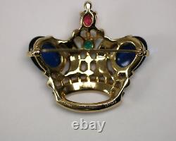 Trifari Pre-1955 Alfred Philippe Jeweled Gold Tone Crown Brooch 1 7/8 x 1 3/4