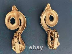 Trifari Red Eye Rhinestone Garden of Eden Enamel Snake Clip-On Earrings Philippe