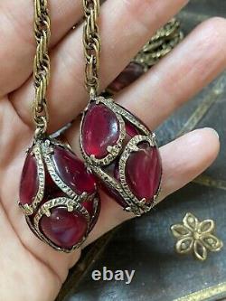 Trifari Renaissance Cranberry glass Necklace Alfred Philippe Poured Gripoix