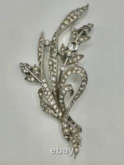 Trifari Signed Alfred Philippe 1941 Rhinestone Large Flower Wheat Brooch Pin