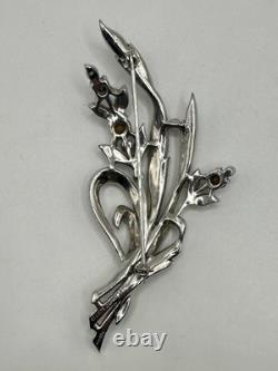 Trifari Signed Alfred Philippe 1941 Rhinestone Large Flower Wheat Brooch Pin