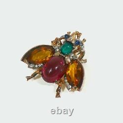 Trifari Sterling'Alfred Philippe' Citrine Emerald/ Ruby Cabochon Belly Bug Pin