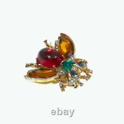 Trifari Sterling'Alfred Philippe' Citrine Emerald/ Ruby Cabochon Belly Bug Pin