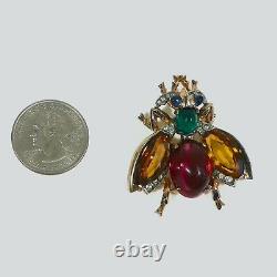 Trifari Sterling'Alfred Philippe' Citrine Emerald/ Ruby Cabochon Belly Bug Pin