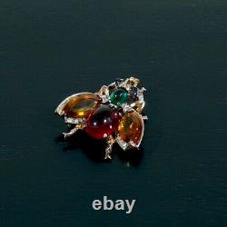 Trifari Sterling'Alfred Philippe' Citrine Emerald/ Ruby Cabochon Belly Bug Pin