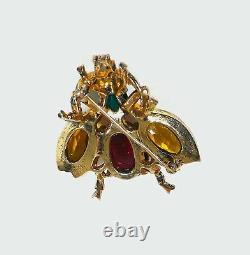 Trifari Sterling'Alfred Philippe' Citrine Emerald/ Ruby Cabochon Belly Bug Pin