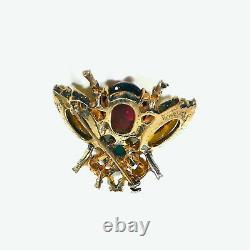 Trifari Sterling'Alfred Philippe' Citrine Emerald/ Ruby Cabochon Belly Bug Pin