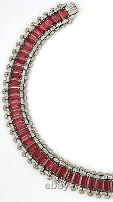 Trifari Sterling Alfred Philippe Deco Style Pave and Ruby Choker Necklace