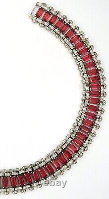 Trifari Sterling Alfred Philippe Deco Style Pave and Ruby Choker Necklace