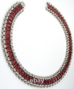 Trifari Sterling Alfred Philippe Deco Style Pave and Ruby Choker Necklace