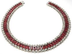 Trifari Sterling Alfred Philippe Deco Style Pave and Ruby Choker Necklace