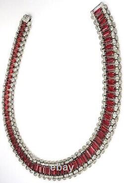 Trifari Sterling Alfred Philippe Deco Style Pave and Ruby Choker Necklace