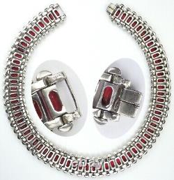 Trifari Sterling Alfred Philippe Deco Style Pave and Ruby Choker Necklace