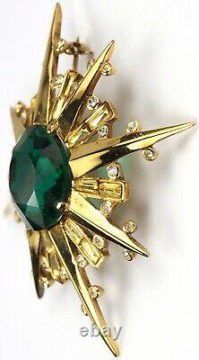 Trifari Sterling'Alfred Philippe' Emerald and Citrine Baguettes Starburst Pin