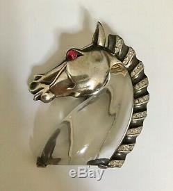 Trifari Sterling Alfred Philippe Jelly Belly Horse Head Pin Clip Rhinestones