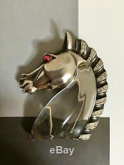 Trifari Sterling Alfred Philippe Jelly Belly Horse Head Pin Clip Rhinestones