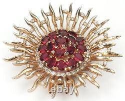 Trifari Sterling'Alfred Philippe' Large Gold Pave and Ruby Sunburst Pin Clip