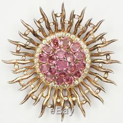 Trifari Sterling'Alfred Philippe' Large Pink Topaz Sunburst Pin Clip