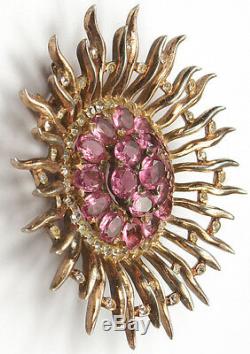 Trifari Sterling'Alfred Philippe' Large Pink Topaz Sunburst Pin Clip