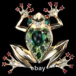 Trifari Sterling'Alfred Philippe' Peridot and Emerald Cabochon Tree Frog Pin