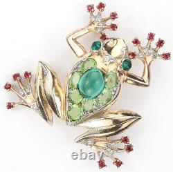 Trifari Sterling'Alfred Philippe' Peridot and Emerald Cabochon Tree Frog Pin