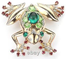 Trifari Sterling'Alfred Philippe' Peridot and Emerald Cabochon Tree Frog Pin