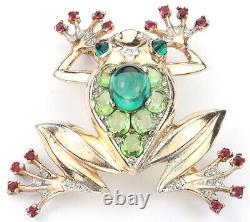 Trifari Sterling'Alfred Philippe' Peridot and Emerald Cabochon Tree Frog Pin