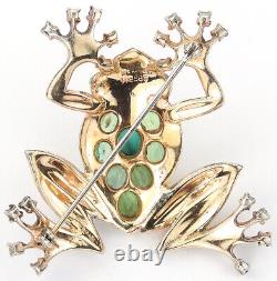 Trifari Sterling'Alfred Philippe' Peridot and Emerald Cabochon Tree Frog Pin