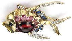 Trifari Sterling'Alfred Philippe' Ruby Pink Topaz & Sapphire Tropical Fish Pin