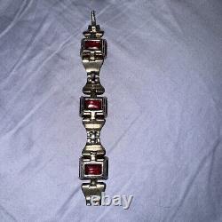 Trifari Sterling Alfred Philippe Tank Bracelet Pave and Ruby Square Stones