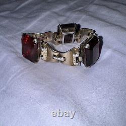 Trifari Sterling Alfred Philippe Tank Bracelet Pave and Ruby Square Stones