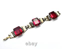 Trifari Sterling Alfred Philippe Tank Bracelet Pave and Ruby Square stones