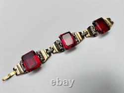 Trifari Sterling Alfred Philippe Tank Bracelet Pave and Ruby Square stones