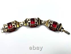 Trifari Sterling Alfred Philippe Tank Bracelet Pave and Ruby Square stones