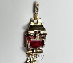 Trifari Sterling Alfred Philippe Tank Bracelet Pave and Ruby Square stones