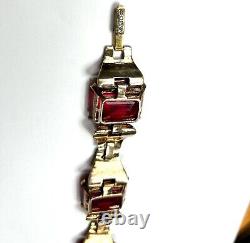 Trifari Sterling Alfred Philippe Tank Bracelet Pave and Ruby Square stones