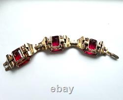 Trifari Sterling Alfred Philippe Tank Bracelet Pave and Ruby Square stones