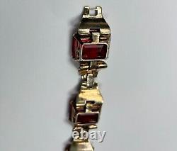 Trifari Sterling Alfred Philippe Tank Bracelet Pave and Ruby Square stones