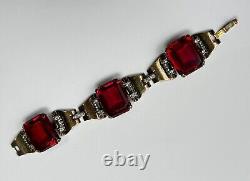 Trifari Sterling Alfred Philippe Tank Bracelet Pave and Ruby Square stones