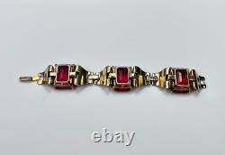 Trifari Sterling Alfred Philippe Tank Bracelet Pave and Ruby Square stones