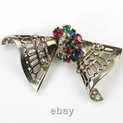 Trifari Sterling'Alfred Philippe' Tricolour Double Scrolled Fan Pin